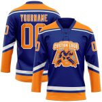 Personalized Royal Bay Orange-White Hockey Lace Neck Jersey Team Custom Name and Number