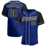 Personalized Royal Black-City Cream Authentic Raglan Sleeves Baseball Jersey Team Custom Name and Number