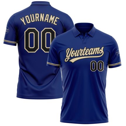 Personalized Royal Black-City Cream Performance Vapor Golf Polo Shirt Team Custom Name and Number