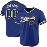 Personalized Royal Black-Cream Authentic Throwback Baseball Jersey Team Custom Name and Number