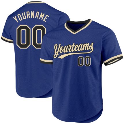 Personalized Royal Black-Cream Authentic Throwback Baseball Jersey Team Custom Name and Number