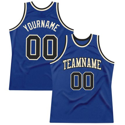 Personalized Royal Black-Cream Authentic Throwback Basketball Jersey Team Custom Name and Number