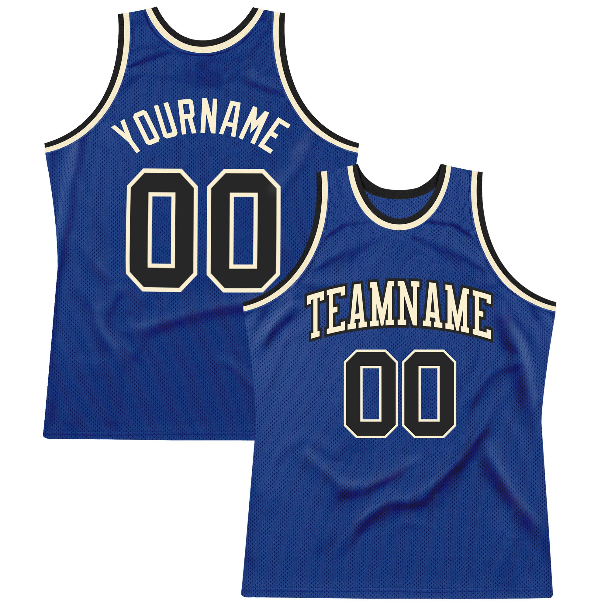 Personalized Royal Black-Cream Authentic Throwback Basketball Jersey Team Custom Name and Number