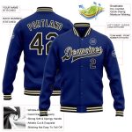 Personalized Royal Black-Cream Bomber Full-Snap Varsity Letterman Jacket Team Custom Name and Number