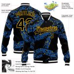 Personalized Royal Black-Gold 3D Pattern Design Bomber Full-Snap Varsity Letterman Jacket Team Custom Name and Number