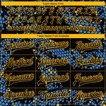 Personalized Royal Black-Gold 3D Pattern Design Bomber Full-Snap Varsity Letterman Jacket Team Custom Name and Number