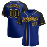 Personalized Royal Black-Gold Authentic Raglan Sleeves Baseball Jersey Team Custom Name and Number