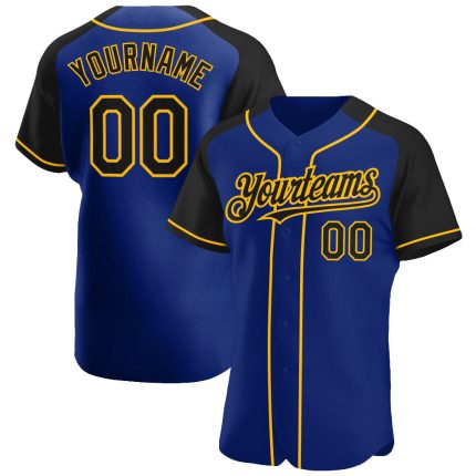 Personalized Royal Black-Gold Authentic Raglan Sleeves Baseball Jersey Team Custom Name and Number