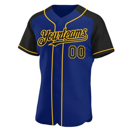 Personalized Royal Black-Gold Authentic Raglan Sleeves Baseball Jersey Team Custom Name and Number