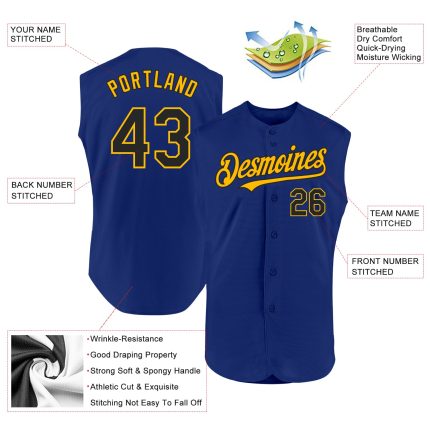 Personalized Royal Black-Gold Authentic Sleeveless Baseball Jersey Team Custom Name and Number