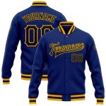 Personalized Royal Black-Gold Bomber Full-Snap Varsity Letterman Jacket Team Custom Name and Number