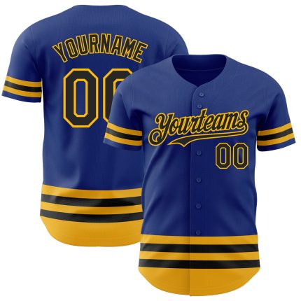 Personalized Royal Black-Gold Line Authentic Baseball Jersey Team Custom Name and Number