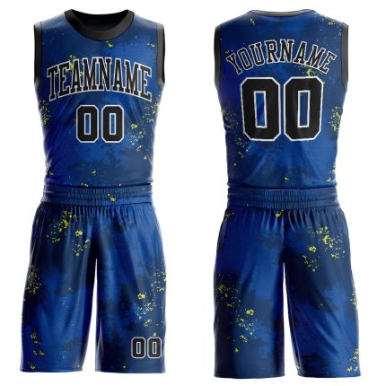 Personalized Royal Black-Gold Round Neck Sublimation Basketball Suit Jersey Team Custom Name and Number