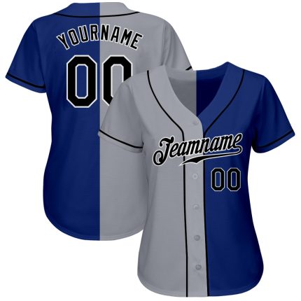 Personalized Royal Black-Gray Authentic Split Fashion Baseball Jersey Team Custom Name and Number