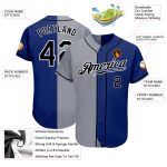 Personalized Royal Black-Gray Authentic Split Fashion Baseball Jersey Team Custom Name and Number