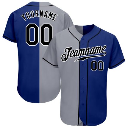 Personalized Royal Black-Gray Authentic Split Fashion Baseball Jersey Team Custom Name and Number