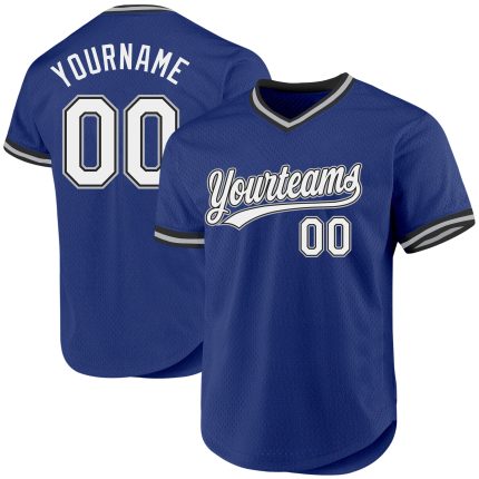 Personalized Royal Black-Gray Authentic Throwback Baseball Jersey Team Custom Name and Number