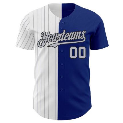 Personalized Royal Black-Gray Pinstripe Authentic Split Fashion Baseball Jersey Team Custom Name and Number