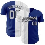 Personalized Royal Black-Gray Pinstripe Authentic Split Fashion Baseball Jersey Team Custom Name and Number