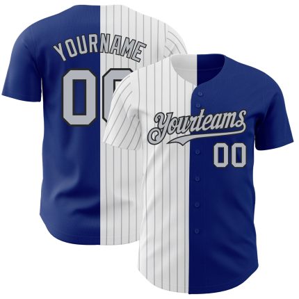 Personalized Royal Black-Gray Pinstripe Authentic Split Fashion Baseball Jersey Team Custom Name and Number