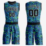 Personalized Royal Black-Neon Green Music Festival Round Neck Sublimation Basketball Suit Jersey Team Custom Name and Number