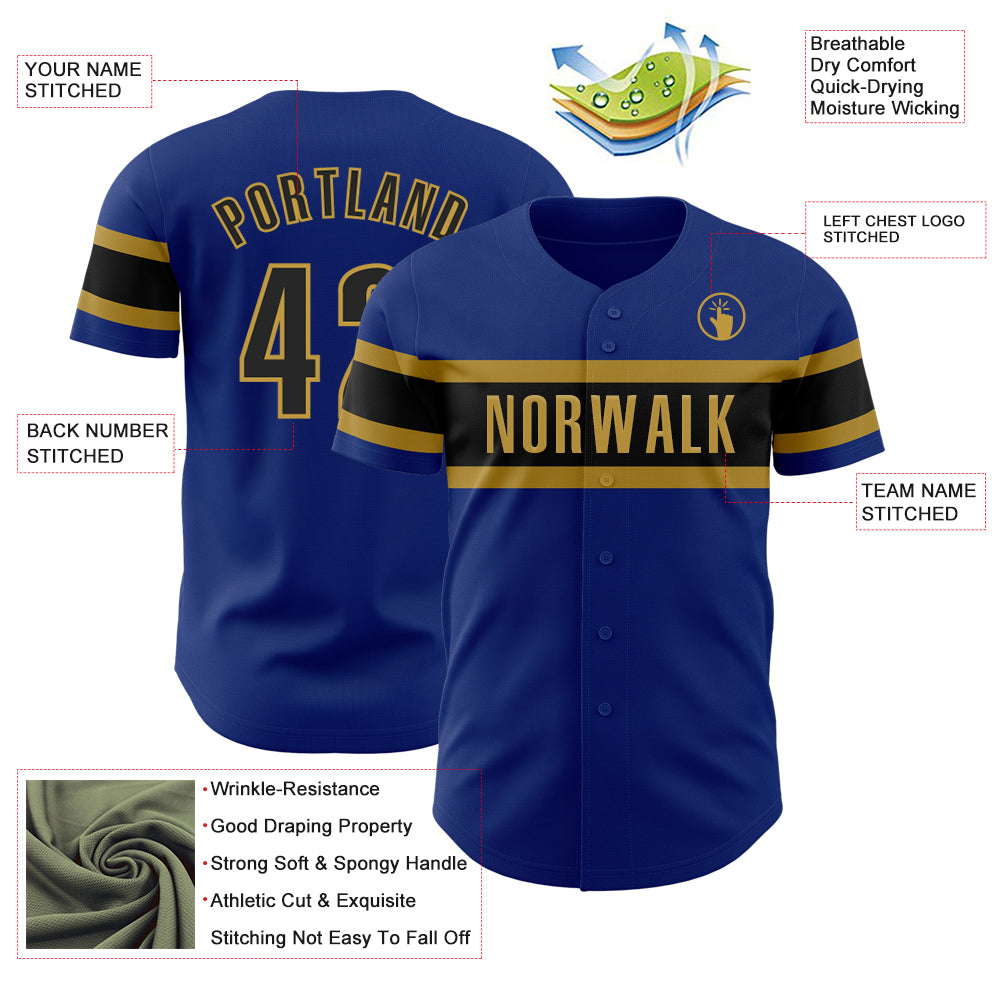 Personalized Royal Black-Old Gold Authentic Baseball Jersey Team Custom Name and Number Personalized Royal Black-Old Gold Authentic Baseball Jersey Team Custom Name and Number - Image 3