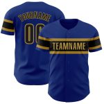Custom royal, black and old gold baseball jersey