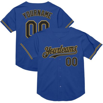 Personalized Royal Black-Old Gold Mesh Authentic Throwback Baseball Jersey Team Custom Name and Number