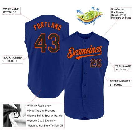 Personalized Royal Black-Orange Authentic Sleeveless Baseball Jersey Team Custom Name and Number