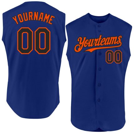 Personalized Royal Black-Orange Authentic Sleeveless Baseball Jersey Team Custom Name and Number