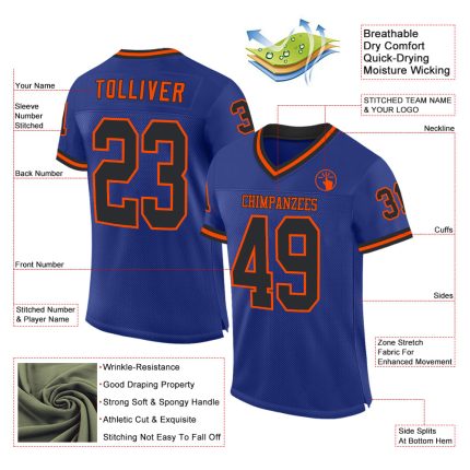 Personalized Royal Black-Orange Mesh Authentic Throwback Football Jersey Team Custom Name and Number