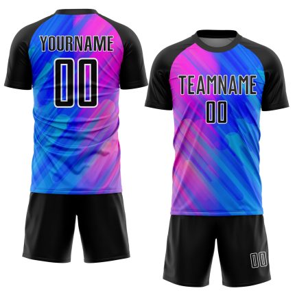 Personalized Royal Black-Pink Lines Sublimation Soccer Uniform Jersey Team Custom Name and Number