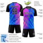 Personalized Royal Black-Pink Lines Sublimation Soccer Uniform Jersey Team Custom Name and Number