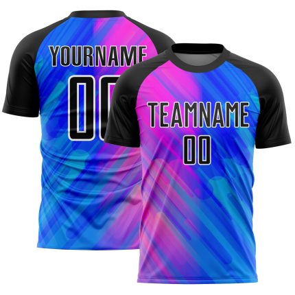 Personalized Royal Black-Pink Lines Sublimation Soccer Uniform Jersey Team Custom Name and Number