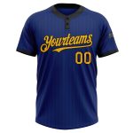 Personalized Royal Black Pinstripe Gold Two-Button Unisex Softball Jersey Team Custom Name and Number