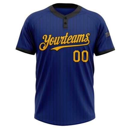 Personalized Royal Black Pinstripe Gold Two-Button Unisex Softball Jersey Team Custom Name and Number