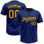 Personalized Royal Black Pinstripe Gold Two-Button Unisex Softball Jersey Team Custom Name and Number