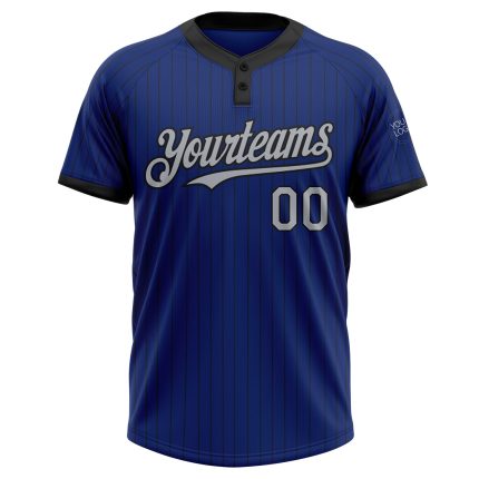 Personalized Royal Black Pinstripe Gray Two-Button Unisex Softball Jersey Team Custom Name and Number