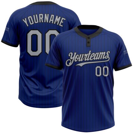 Personalized Royal Black Pinstripe Gray Two-Button Unisex Softball Jersey Team Custom Name and Number