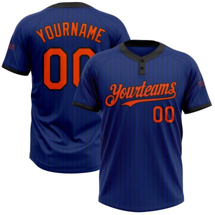 Personalized Royal Black Pinstripe Orange Two-Button Unisex Softball Jersey Team Custom Name and Number