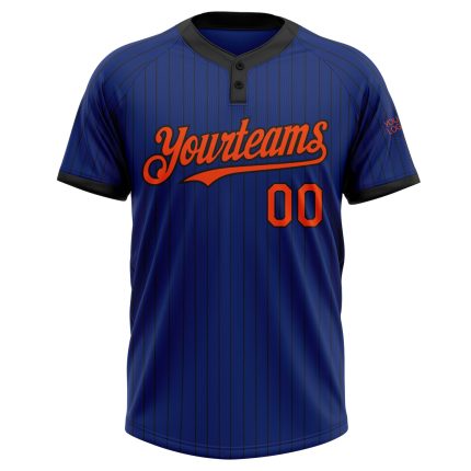 Personalized Royal Black Pinstripe Orange Two-Button Unisex Softball Jersey Team Custom Name and Number