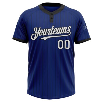 Personalized Royal Black Pinstripe White Two-Button Unisex Softball Jersey Team Custom Name and Number