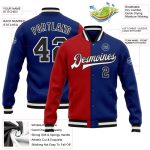 Personalized Royal Black-Red Bomber Full-Snap Varsity Letterman Split Fashion Jacket Team Custom Name and Number