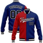 Personalized Royal Black-Red Bomber Full-Snap Varsity Letterman Split Fashion Jacket Team Custom Name and Number