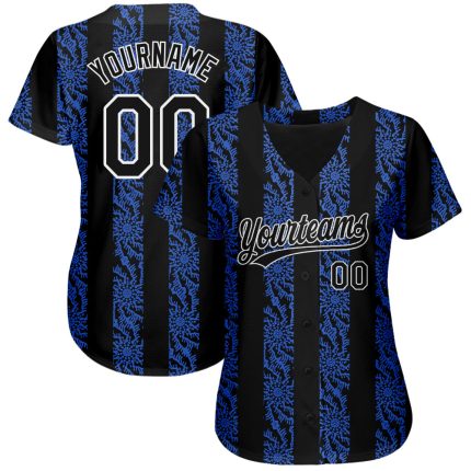 Personalized Royal Black-White 3D Pattern Design Authentic Baseball Jersey
