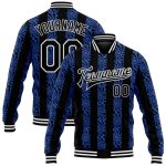 Personalized Royal Black-White 3D Pattern Design Bomber Full-Snap Varsity Letterman Jacket Team Custom Name and Number