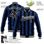 Personalized Royal Black-White 3D Pattern Design Bomber Full-Snap Varsity Letterman Jacket Team Custom Name and Number