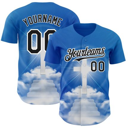 Personalized Royal Black-White 3D Pattern Design Religion Cross Jesus Christ Good Friday Authentic Baseball Jersey Team Custom Name and Number