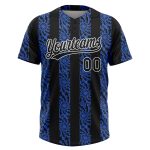 Personalized Royal Black-White 3D Pattern Two-Button Unisex Softball Jersey