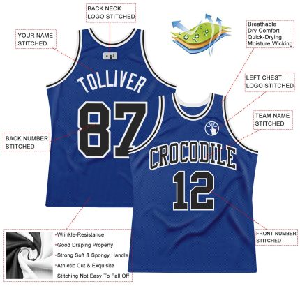 Personalized Royal Black-White Authentic Throwback Basketball Jersey Team Custom Name and Number